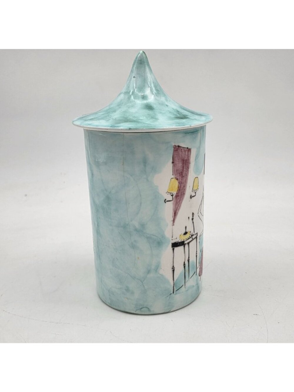 MCM Ceramica Di Milano Italy Hand-Painted Porcelain Canister Retro Bath Scene - Picture 9 of 14